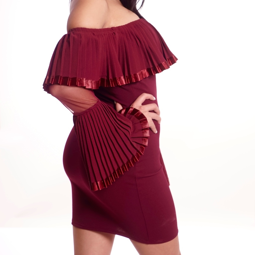 burgundy off shoulder dress